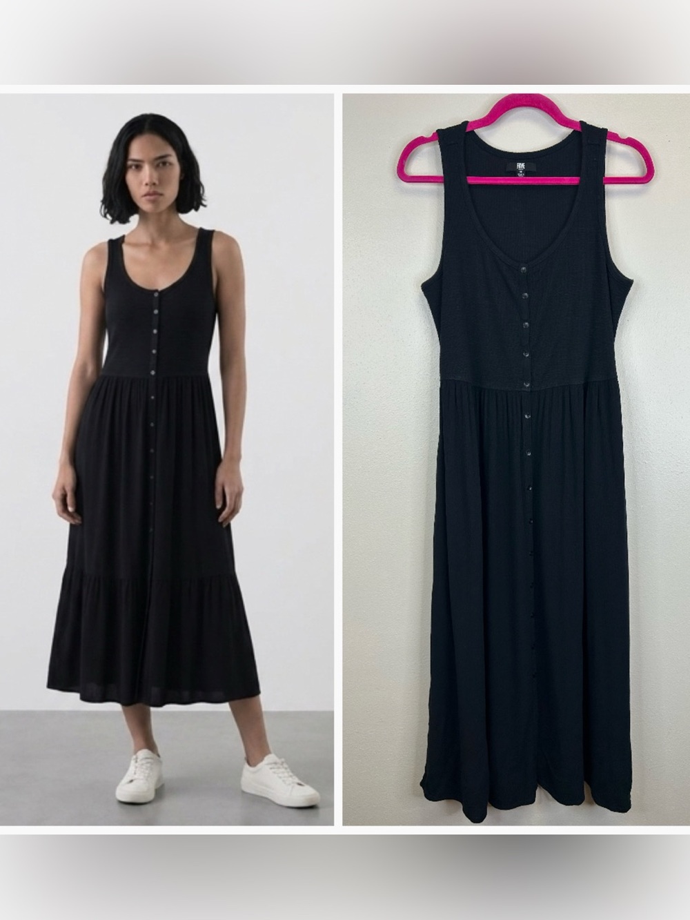 Frye Black Sleeveless Button-Front Midi Dress Size M Pockets Flowy Summer Boho